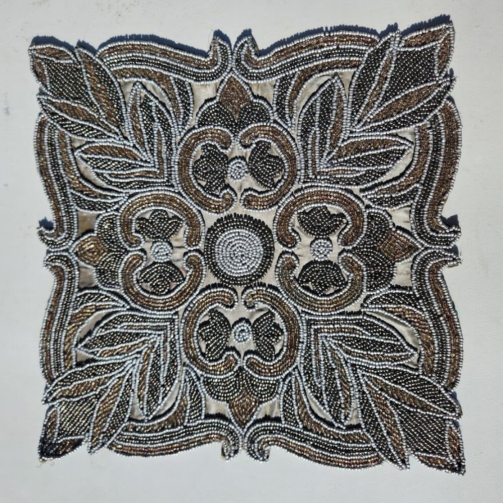 Embroidered Beaded Square Placemat Table Setting Holiday Christmas Decor Silver